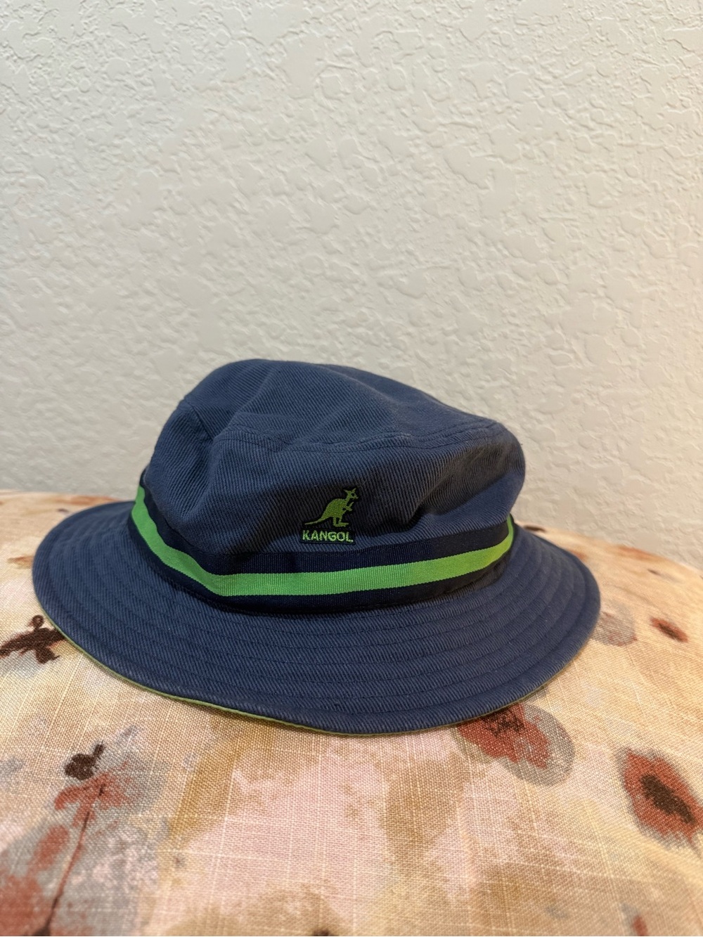 Kangol Lime Green and Navy Reversible Bucket Hat